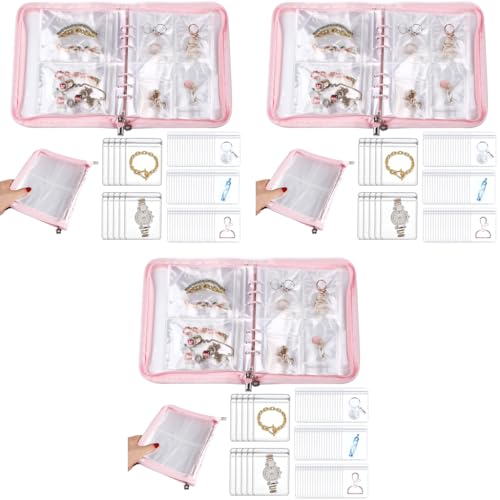 MAYCREATE® Transparent Jewelry Storage Book Anti Oxidation Organizer Bag with 60 Pockets for Bracelets Necklace Rings Pink Metal 3 PCS MAYCREATE® Transparent Jewelry Storage Book Anti Oxidation Organizer Bag with 60 Pockets for Bracelets Necklace Rings Pink Metal 3 PCS